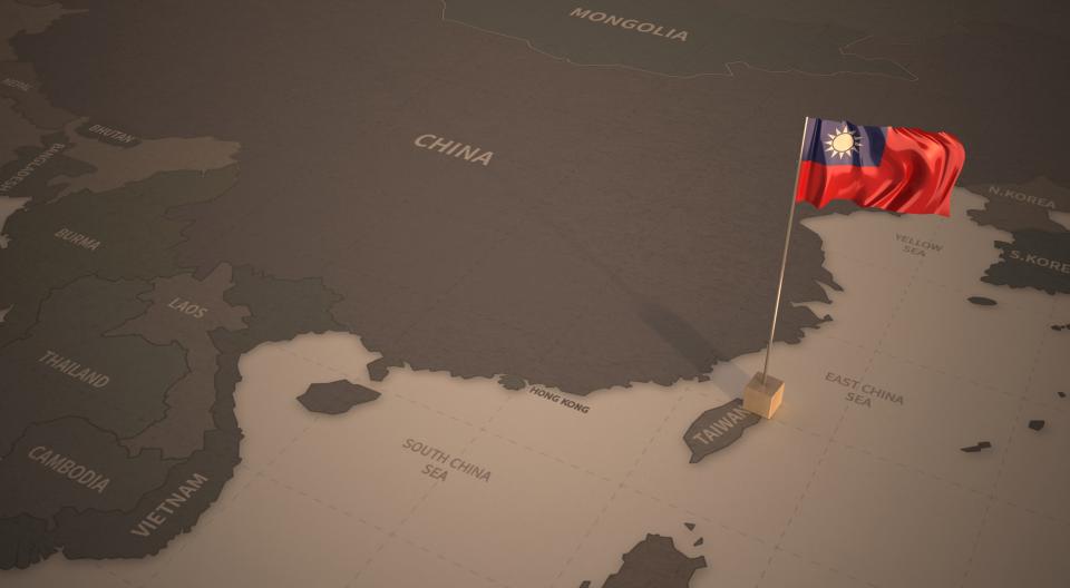 Vintage Map and Flag of northeast asian Countries Series 3D Rendering