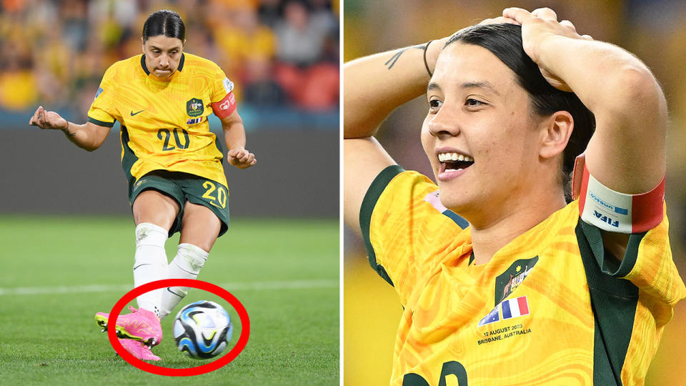 Seen here, Sam Kerr takes a penalty in the World Cup shootout victory over France. 
