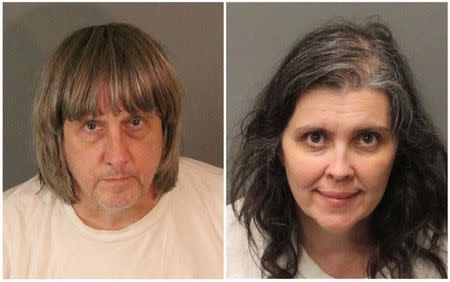 A combination photo of David Allen Turpin (L) and Louise Ann Turpin as they appear in booking photos provided by the Riverside County Sheriff's Department in Riverside County, California, U.S., January 15, 2018. Riverside County Sheriff's Department/Handout via REUTERS