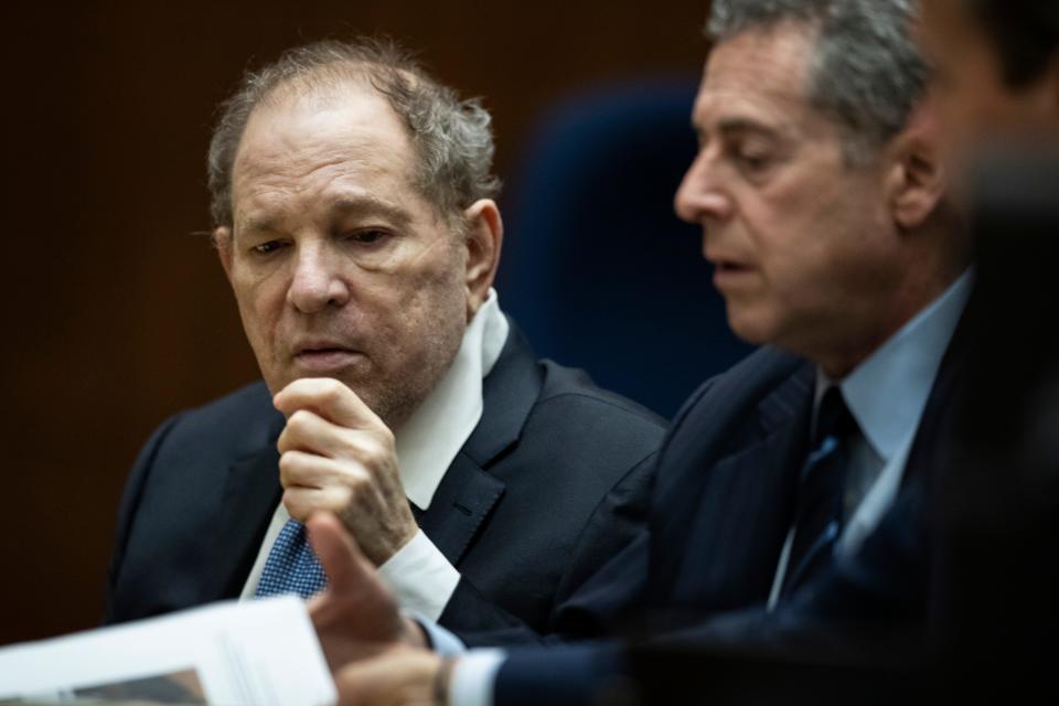 Harvey Weinstein with his attorney Mark Werksman in court for a pre-trial hearing on Oct. 4, 2022 in Los Angeles.