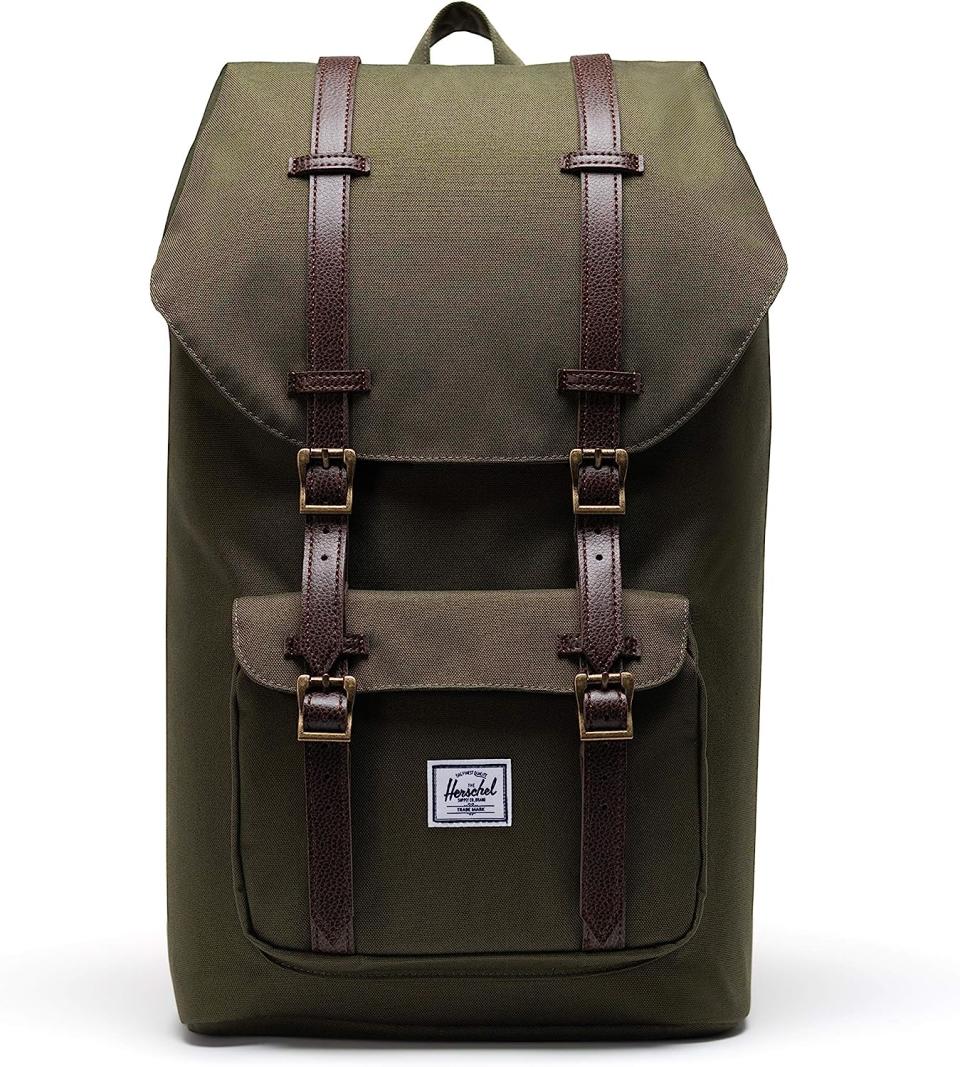 green and brown backpack