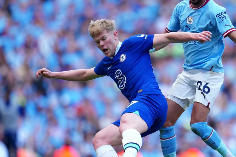 Stating his claim: Lewis Hall has impressed for Chelsea after injuries handed him a chance (Manchester City FC via Getty Images)