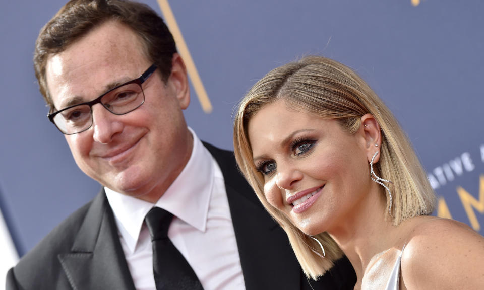 Bob Saget and Candace Cameron Bure at the Creative Emmy Awards in 2018, in Los Angeles, California. (Getty Images)