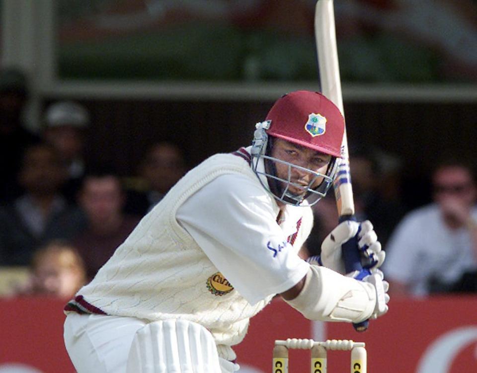 West Indian batsman Brian Lara strikes off a ball from Andrew Caddick, June 15. The first test between England and the West Indies at Edgbaston in 2000 - Dan Chung/REUTERS