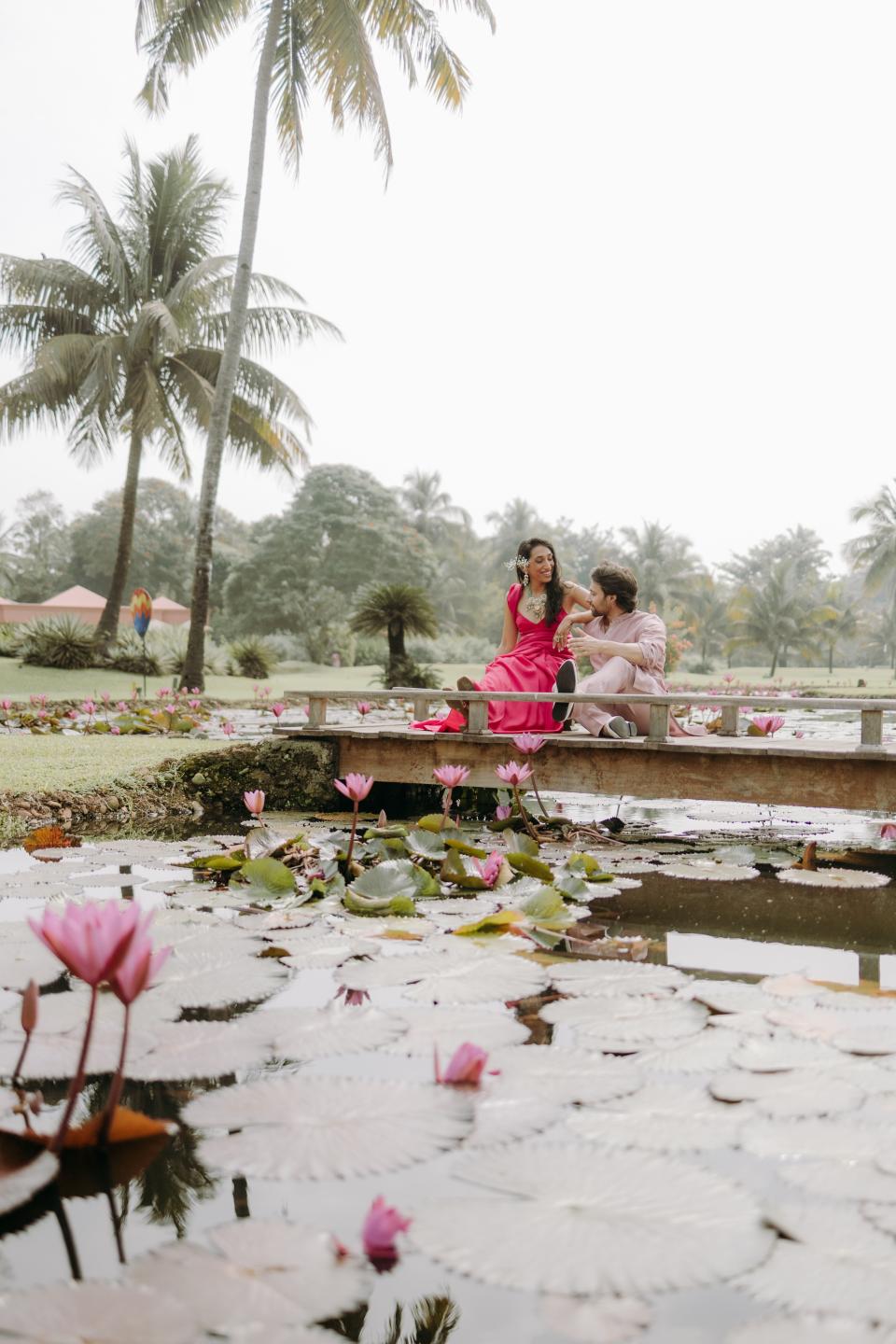 The bride took floral inspiration from the lotuses found around the property