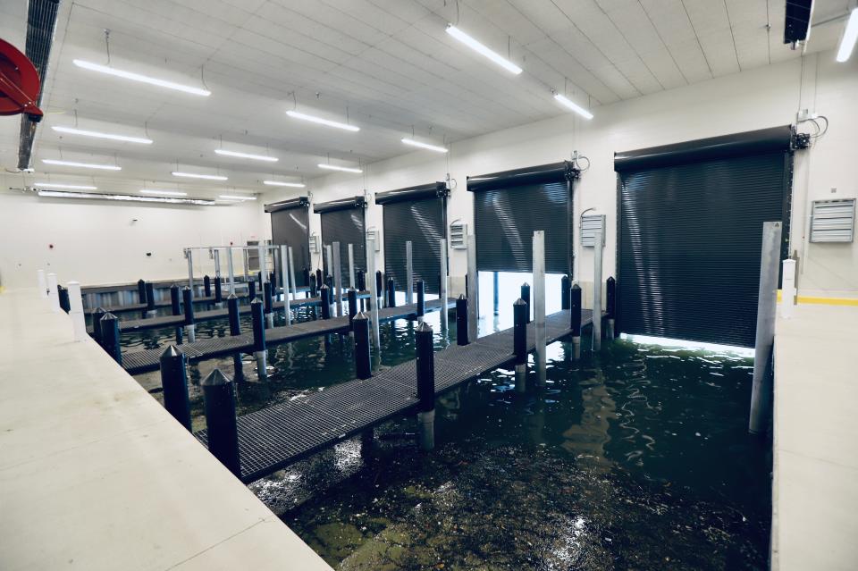 The new Macomb County Sheriff Marine Division Headquarters in Harrison Twp. has a heated boat garage with five adjustable boat wells in the 14,000 square-foot facility, which coast $10.4 million to construct.