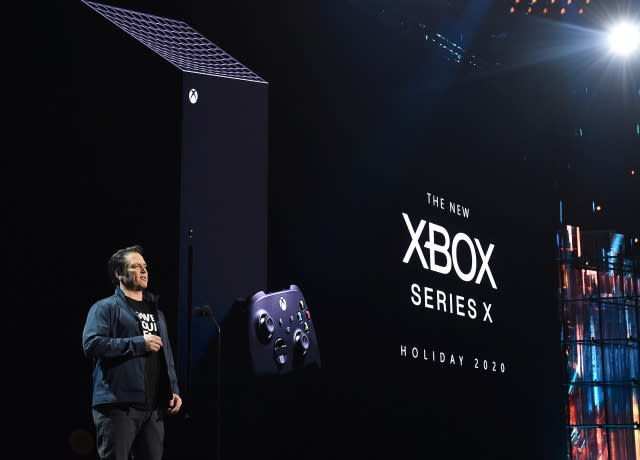 LOS ANGELES- DECEMBER 12: Head of Xbox, Phil Spencer, unveils the new Xbox Series X alongside Senuaâ€™s Saga: Hellblade II at The Game Awards 2019 at the Microsoft Theater on December 12, 2019 in Los Angeles, California. (Photo by Frank Micelotta/PictureGroup)
