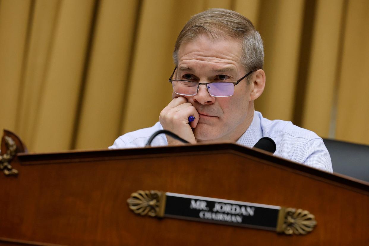House Judiciary Committee chairman Jim Jordan presides over a hearing of the Weaponization of the Federal Government Subcommittee in the Rayburn House Office Building on Capitol Hill on February 9, 2023 in Washington, DC.