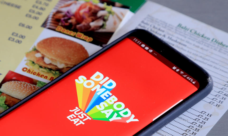 A view of the Just Eat mobile phone app. Photo: Gareth Fuller/PA via Getty Images