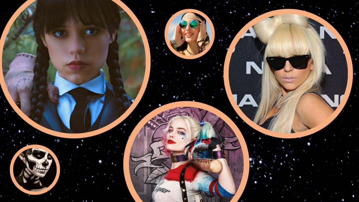  What should I be for Halloween based on my star sign? Pictured: A college of costume ideas, including Wednesday Addams, Harley Quinn and Lady Gaga. 