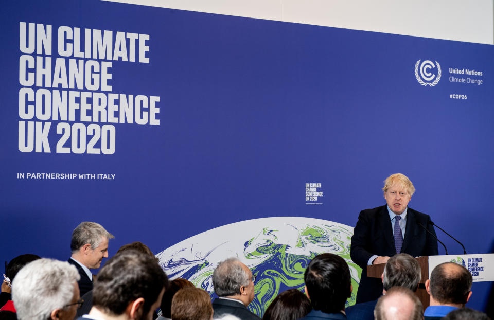 The Prime Minister Boris Johnson at the launch of the next COP26 UN Climate Summit at the Science Museum, London.