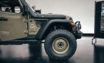 <p>A two-inch lift kit from Jeep Performance Parts, 17-inch steel wheels, and 37-inch mud tires team with Gator Green paint-available on the production Gladiator-to complete the exterior look.</p>