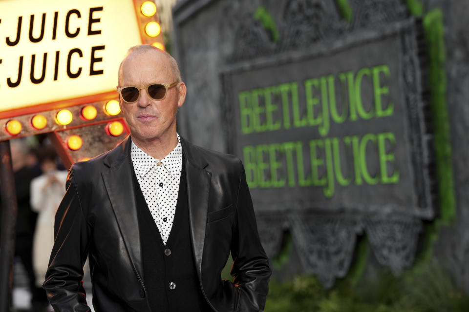 Michael Keaton arrives at the premiere of "Beetlejuice Beetlejuice" on Thursday, Aug. 29, 2024, in London. (Photo by Scott A Garfitt/Invision/AP)