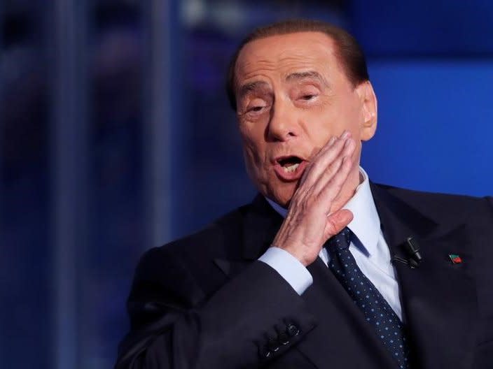 File photo: Italy's former Prime Minister Silvio Berlusconi gestures during the television talk show