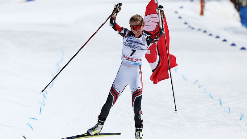 Utah’s Novie McCabe crosses the finish line in second place in the 15 km freestyle of the final day of the NCAA ski championships at Soldier Hollow in Midway on Saturday, March 12, 2022. McCabe and the rest of the Utes will be in Lake Placid, New York, this week to defend their 2022 NCAA title beginning Wednesday, March 8, 2023.
