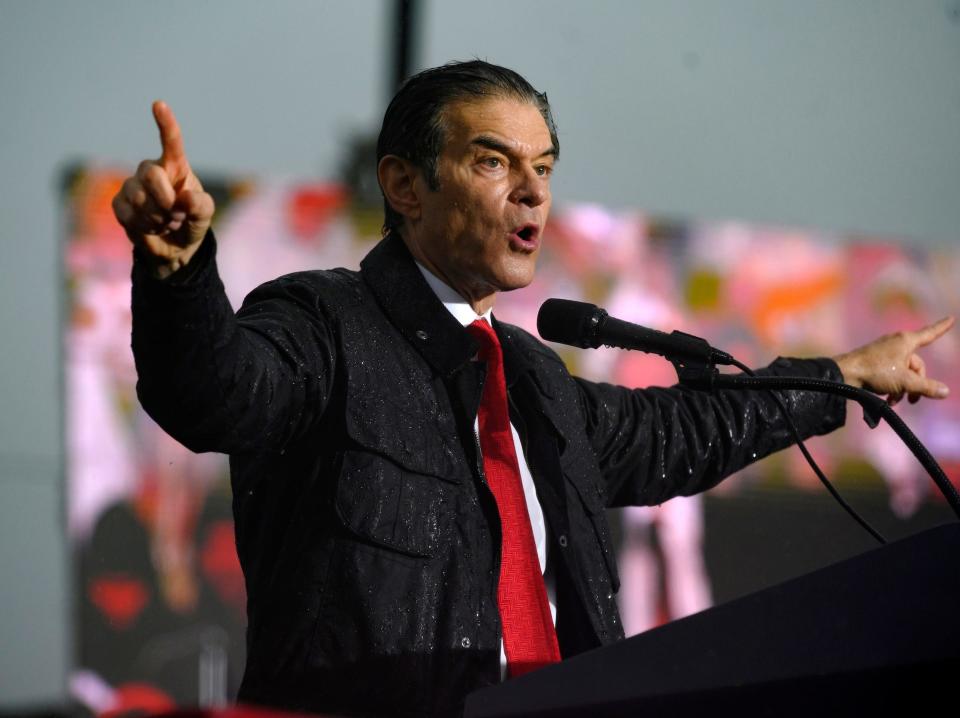 Pennsylvania Republican U.S. Senate candidate Dr. Mehmet Oz speaks at a rally in support of his campaign sponsored by former President Donald Trump at the Westmoreland County Fairgrounds on May 6, 2022 in Greensburg, Pennsylvania.