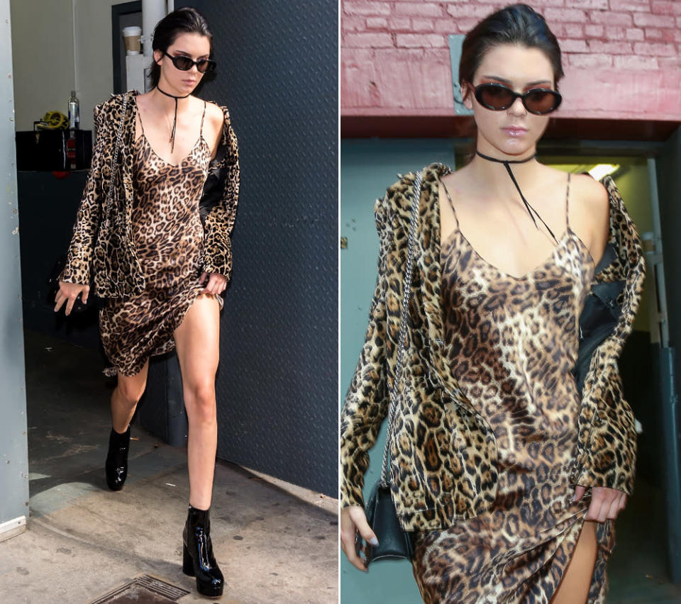 Miau! Mutig war sie schon, die Mischung aus Leo-Kleid von Nili Lotan und konkurrierender Leo-Jacke von Cavalli, in der sich Kendall Jenner auf den Weg zu Marc Jacobs‘ Show (von dem sind übrigens die Schuhe) in New York begab – irgendwie aber trotzdem stylish! Mehr Looks von der New York Fashion Week findet ihr hier …  (15. September 2016, Bilder: Getty Images)