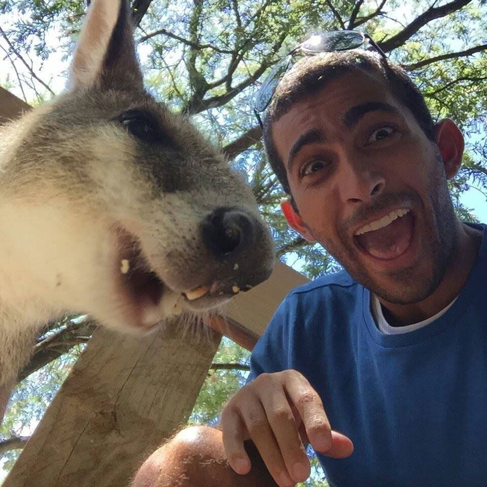 Peter Mikhail also snapped a close up with a charismatic kangaroo. Photo: Supplied