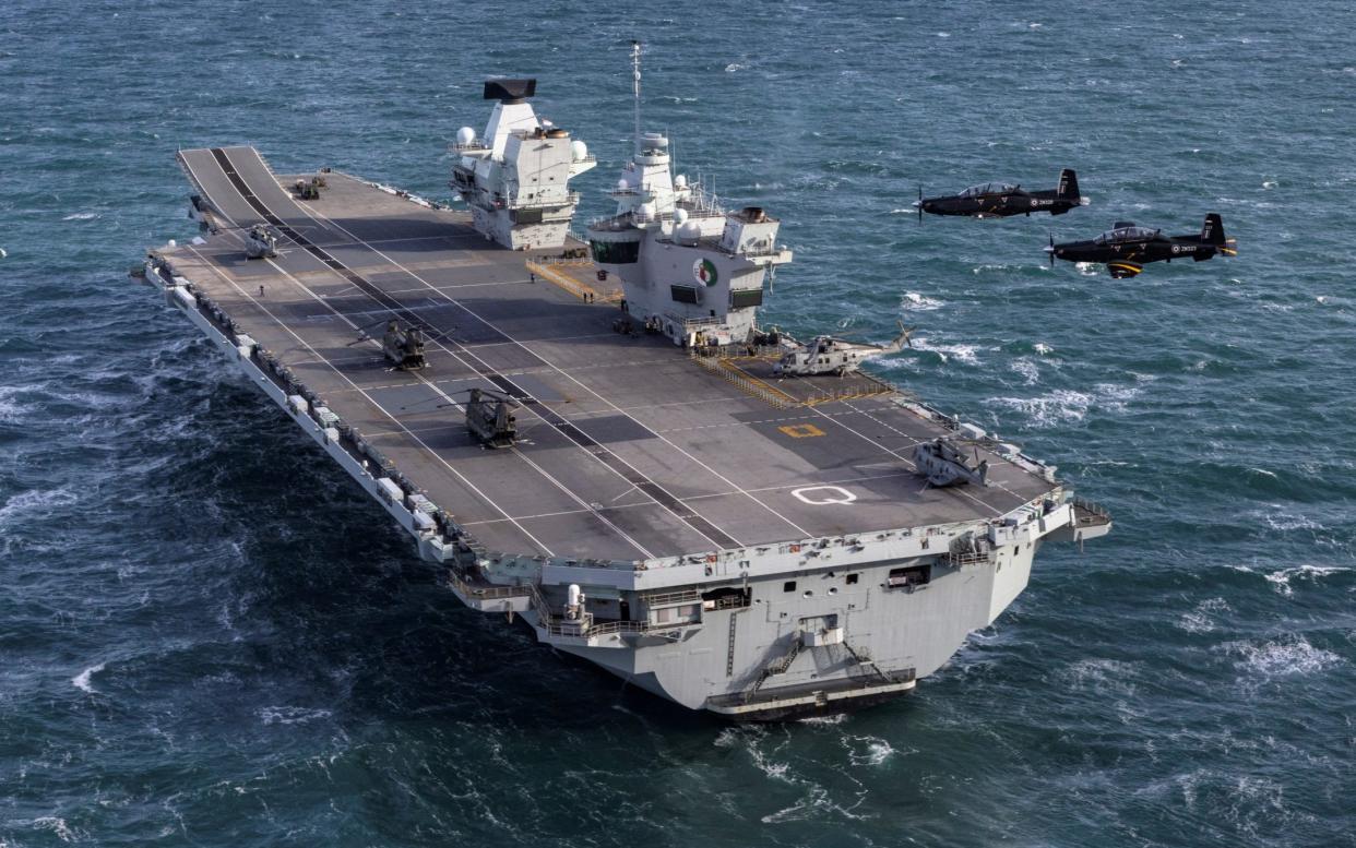 HMS Queen Elizabeth aircraft carrier drone launch military - Cpl Beth Roberts/Pool via Reuters