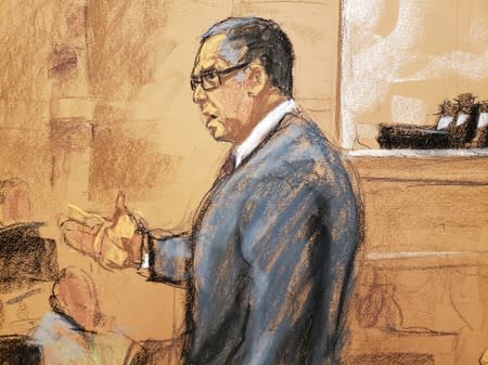 Court room sketch of defense attorney Marc Agnifolo speaks in this courtroom sketch during closing arguments in the trial of Nxivm leader Keith Raniere in U.S. Federal Court in Brooklyn