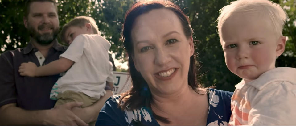 MJ Hegar and family, from her campaign video. (Video still: Courtesy of www.mjfortexas.com)