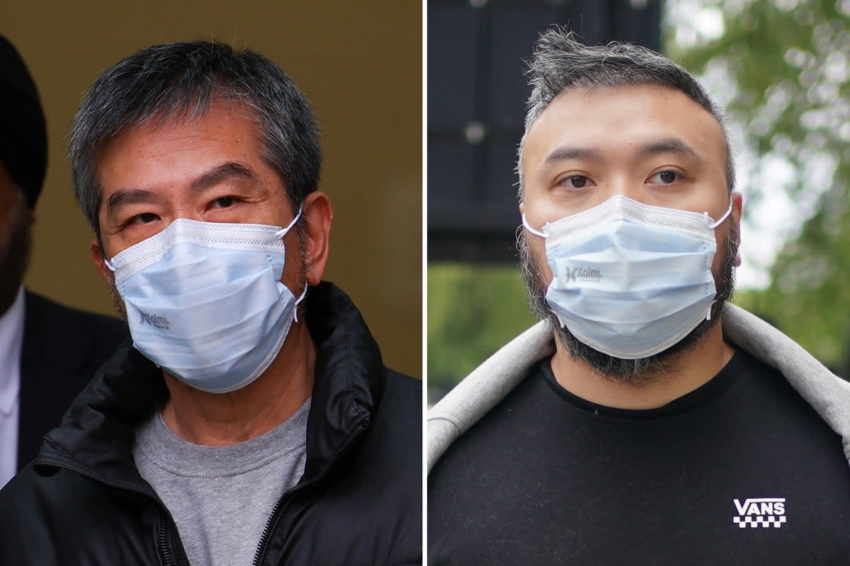 Chung Biu Yuen (left) and Chi Leung Wai (right) leave Westminster Magistrates’ Court, central London (PA)