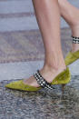 <p><i>Green velvet and checkered strap heels from the SS18 Bottega Veneta collection. (Photo: ImaxTree) </i></p>