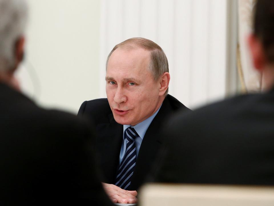 Russian President Vladimir Putin speaks during a meeting with French businessmen at the Kremlin in Moscow, Russia, May 25, 2016.