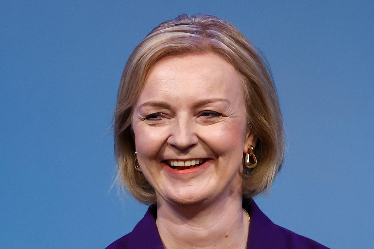 Liz Truss speaks after being announced as Britain's next Prime Minister at The Queen Elizabeth II Centre in London, Britain September 5, 2022. REUTERS/Hannah McKay