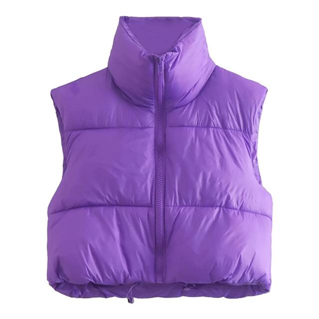 Purple Cropped Puffer Vest - Saman Butik