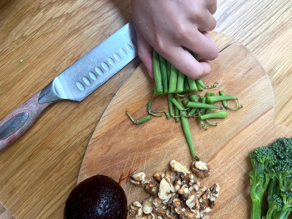 I chopped the ends off of the green beans.