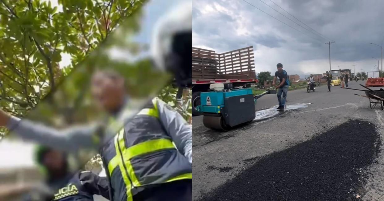 Influencer se pone a tapar baches y policía lo detiene: “no pueden reemplazar al gobierno”. Foto: Captura de video TikTok vía @samy_ofendidotantohueco