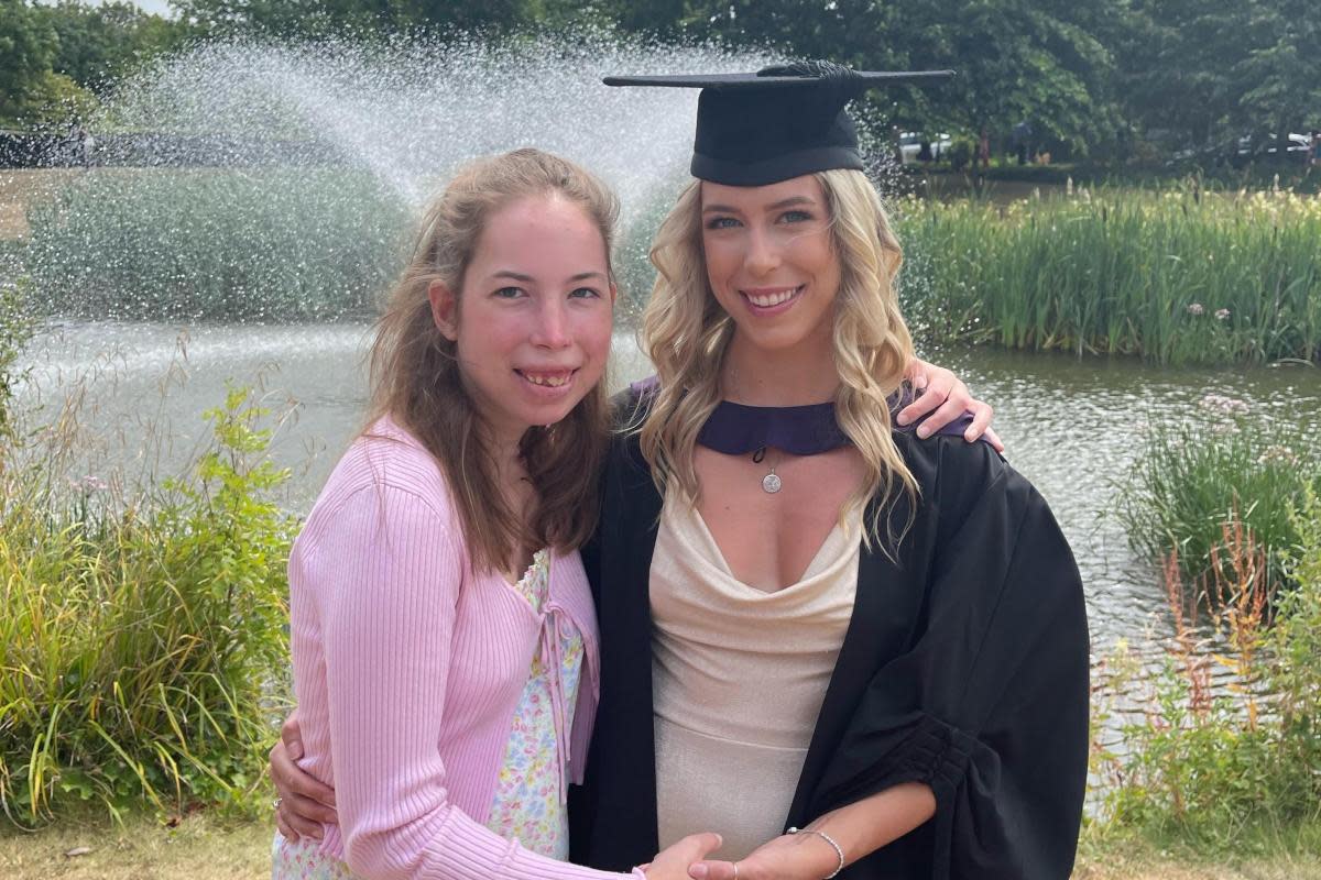 Chloe Spencer-Ades, from Pangbourne, is running the London Marathon for Helen & Douglas House. Chloe pictured above with her sister Lotte. Pic: Helen & Douglas House