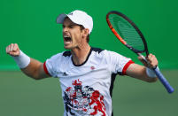 <p>Murray celebrates qualifying for the men’s singles gold medal match at the Rio Olympics. (Getty Images) </p>