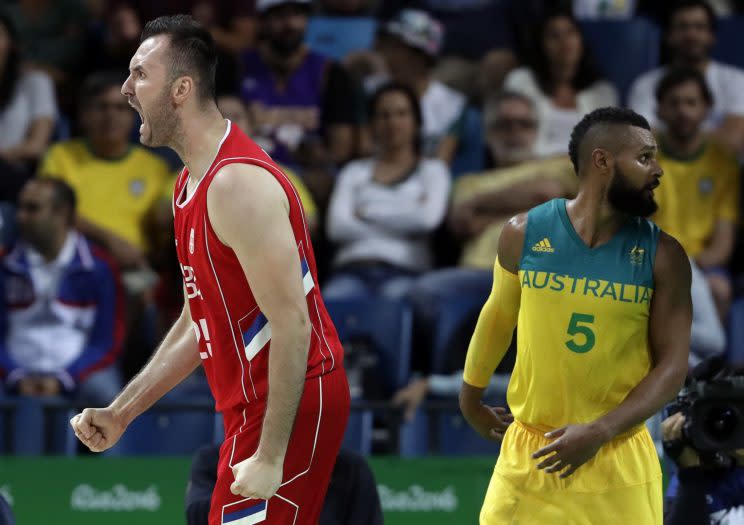 Serbia rolled over favored Australia to clinch the first men's basketball medal since becoming an independent nation. (AP Photo/Eric Gay)