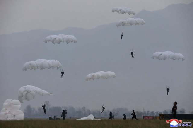 A parachuting drill at an unknown location in North Korea