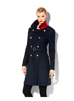 Navy and Red Wool Military Coat