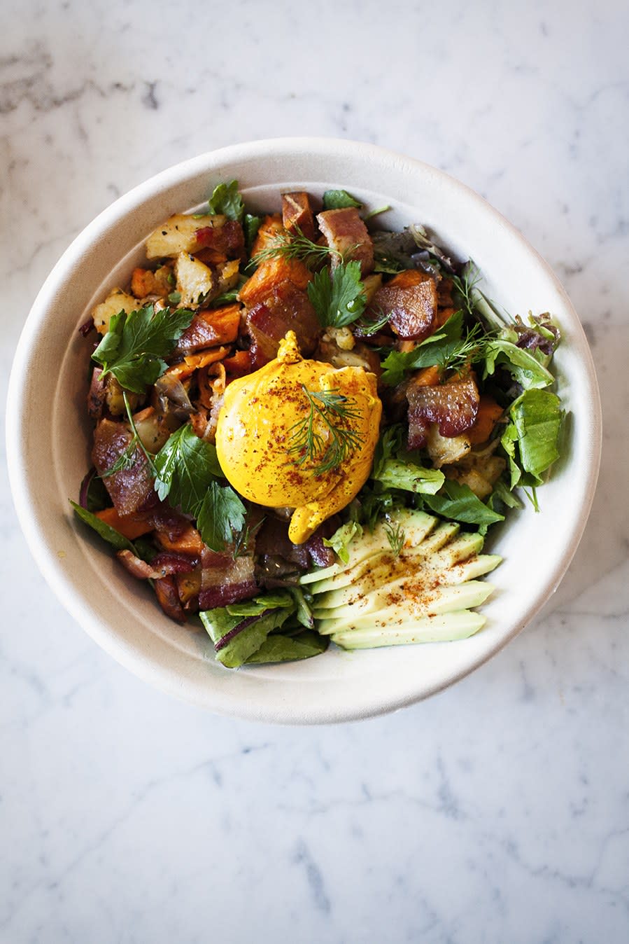 Breakfast Bowl with Sweet Potatoes and Turmeric Egg