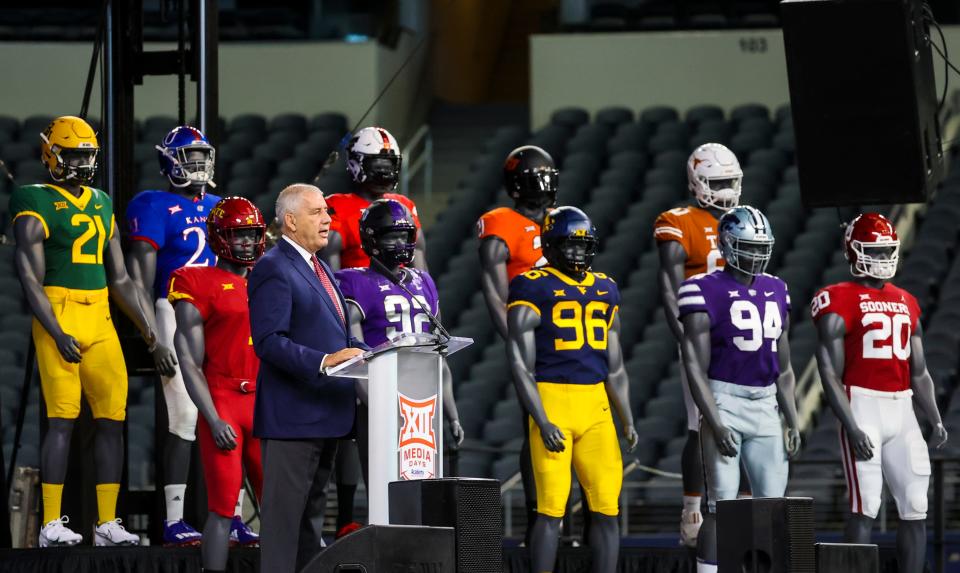 Big 12 commissioner Bob Bowlsby speaks to the media during Big 12 media days Thursday.