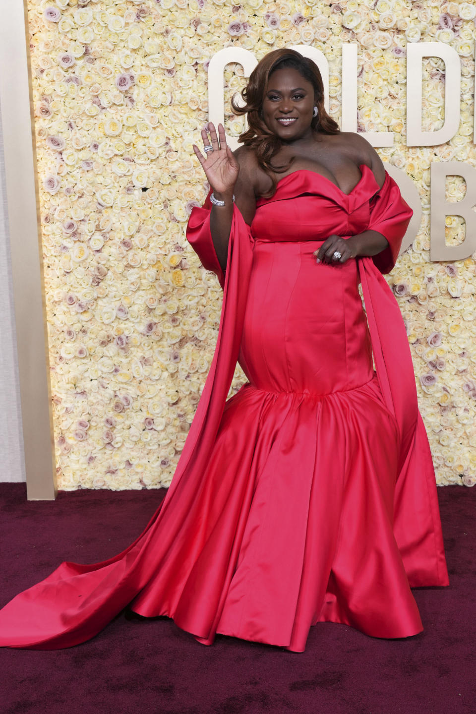 Danielle Brooks arrives at the 81st Golden Globe Awards on Sunday, Jan. 7, 2024, at the Beverly Hilton in Beverly Hills, Calif. (Photo by Jordan Strauss/Invision/AP)