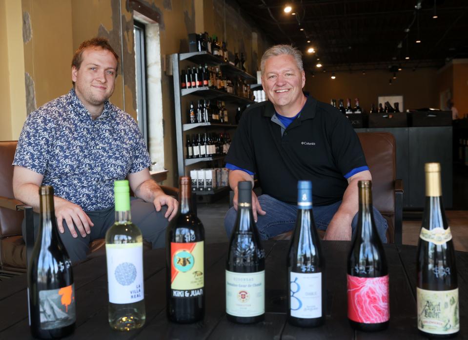 General Manager Charlie Purpura, left, and Owner Scott Smith aim to bring affordable and accessible wines from around the world to their new wine boutique in the Edge District, Rootstock Wine Merchants, which has its soft opening Monday, May 16, 2022. 