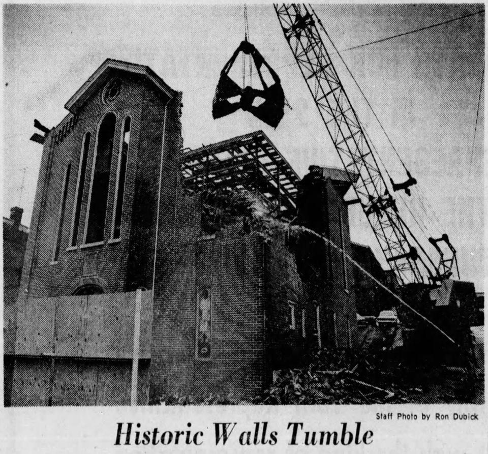 Photograph of the demolition of Mother African Church on French Street on page 3 of The Evening Journal on June 5, 1970.