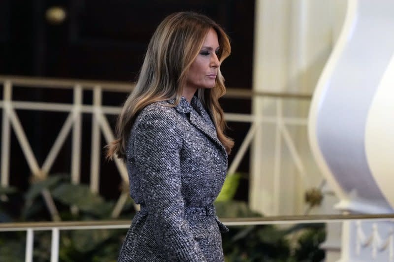 Former first lady Melania Trump arrives before a tribute service for former first lady Rosalynn Carter at Glenn Memorial Church at Emory University on Tuesday in Atlanta. Pool Photo by Brynn Anderson/UPI