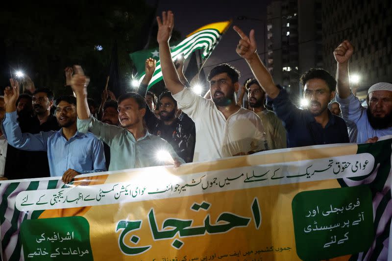 Protest demanding a subsidy on electricity and wheat prices in the face of rising inflation in Pakistan-ruled Kashmir, during a demonstration in Karachi