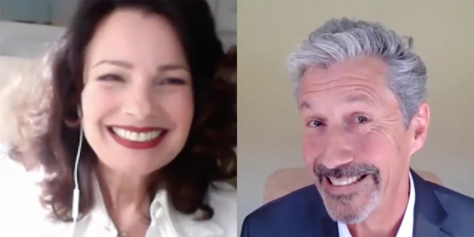 Fran Fine (Fran Drescher) and Mr. Sheffield (Charles Shaughnessy) were together again for the one-time-only performance. (Sony Pictures Entertainment/ Youtube)