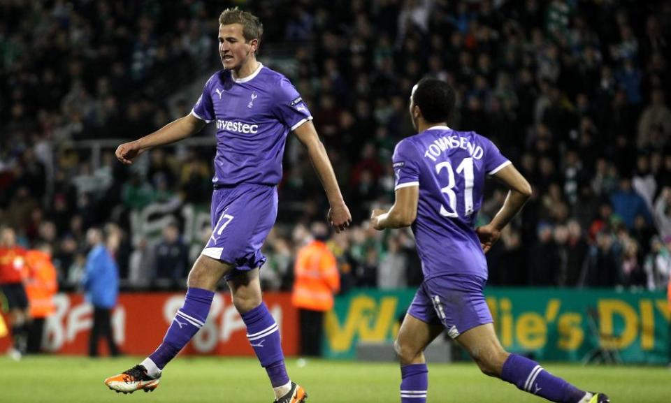 Harry Kane after scoring his first Tottenham goal at Shamrock Rovers in 2011