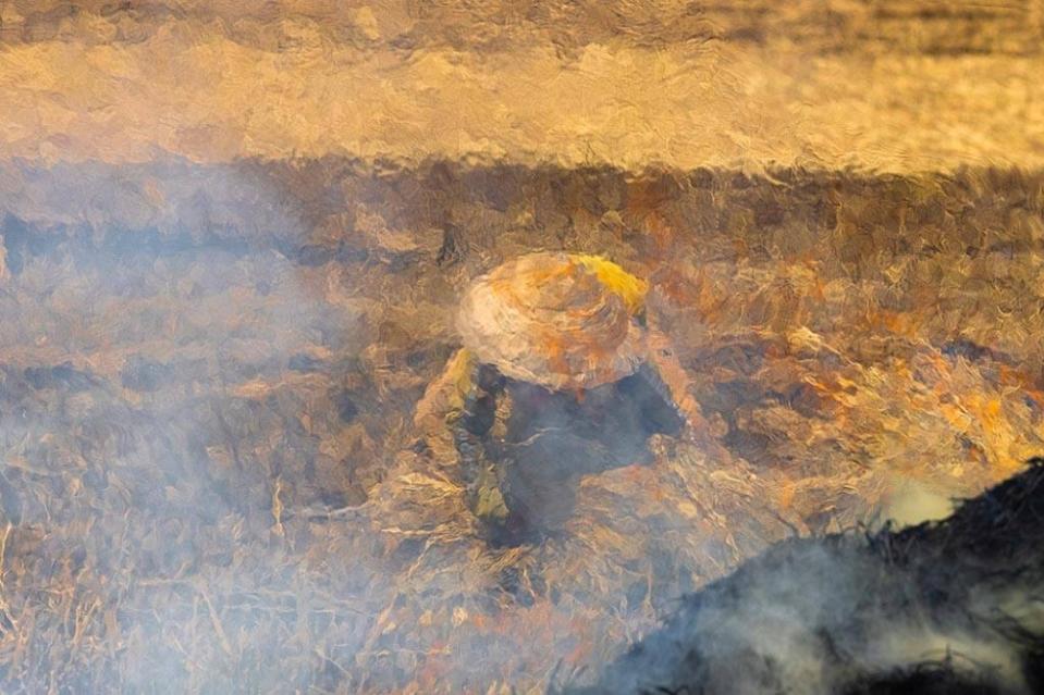 ‘Fire’: A Vietnamese paddy field worker captured through the mirage of a burning flame. — Picture courtesy of Rehahn