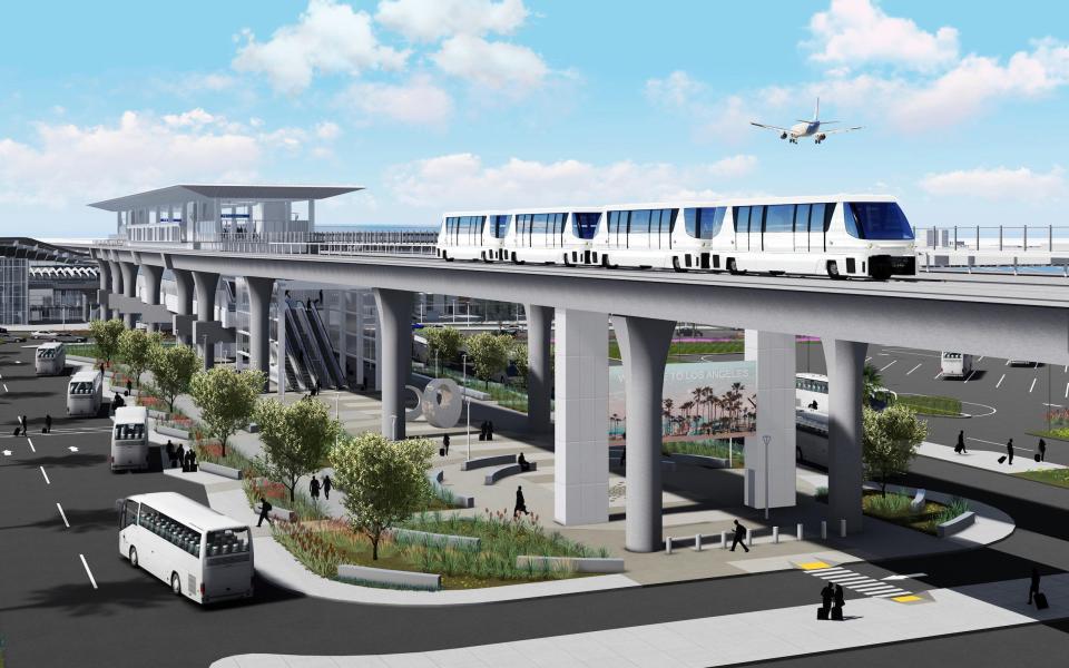 A rendering of LAX's upcoming APM train car system