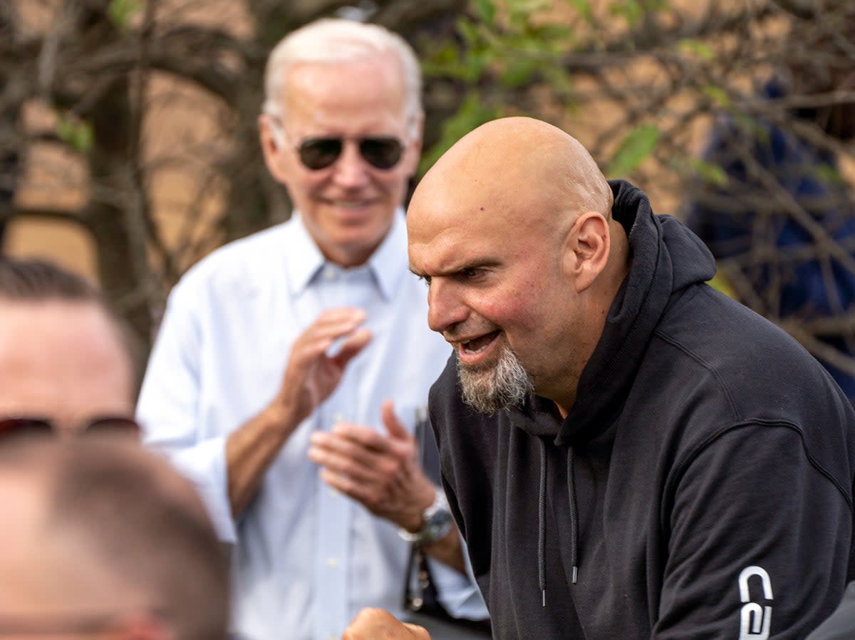 John Fetterman (R) and Joe Biden (AP)