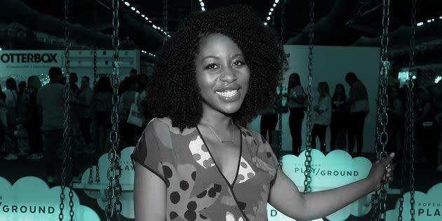“I feel like I was put here to build bridges to future storytellers, like that is my purpose in life,” said Aniobi. (Photo: Illustration: Isabella Carapella/HuffPost; Photo by Lars Niki/Getty Images for POPSUGAR and Reed Exhibitions)